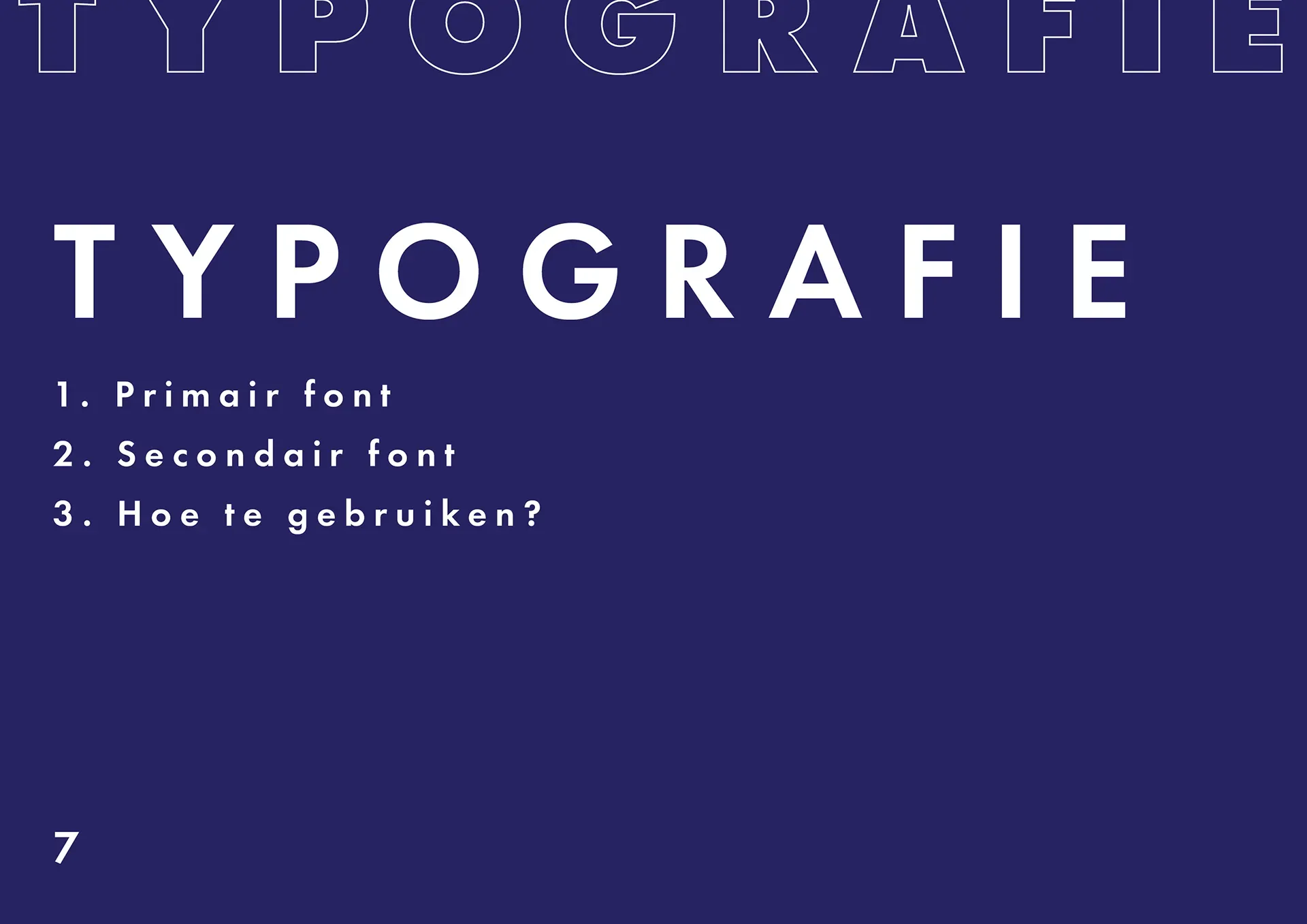 This typography page has a table of contents of the typography pages in this document