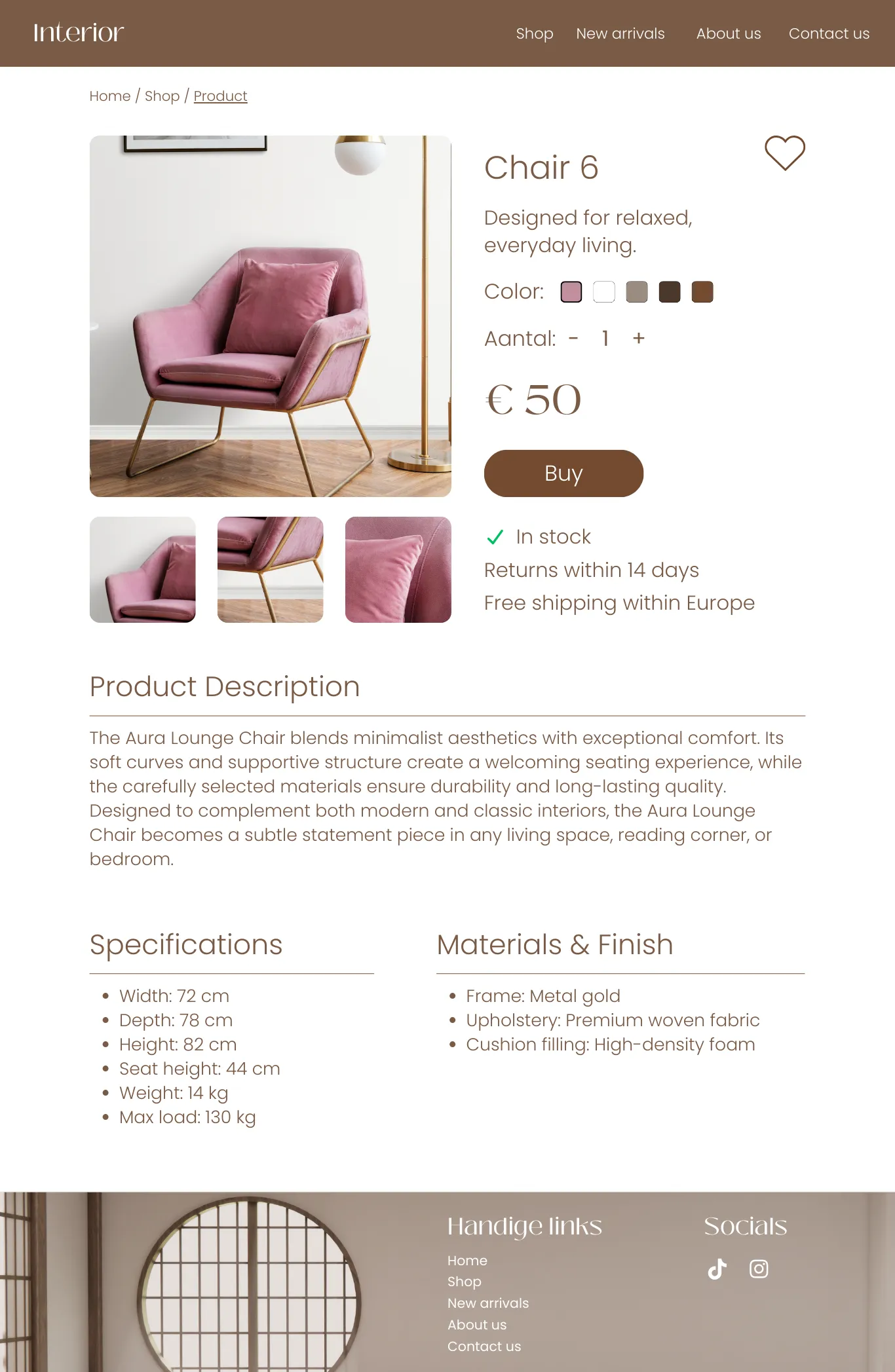 This is a product page of the interior design app